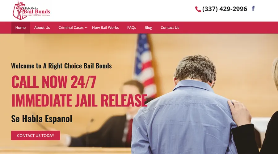 A Right Choice Bail Bond website homepage