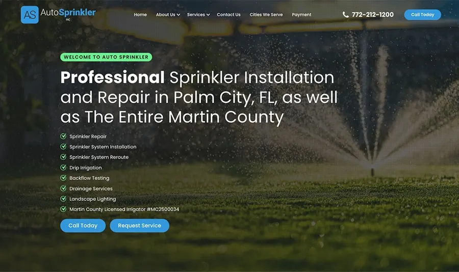 Auto Sprinkler irrigation website homepage