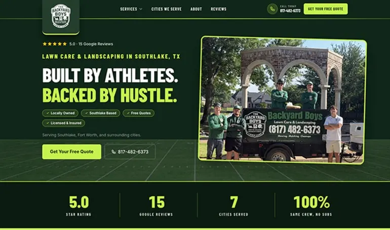 Backyard Boys lawn care and landscaping website homepage