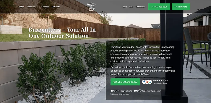 Buzzcutters landscaping website homepage