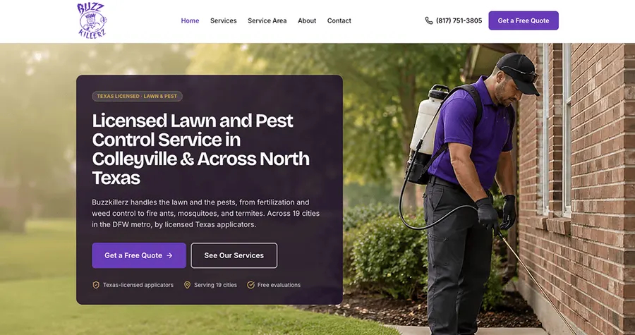 Buzzkillerz lawn and pest control website homepage