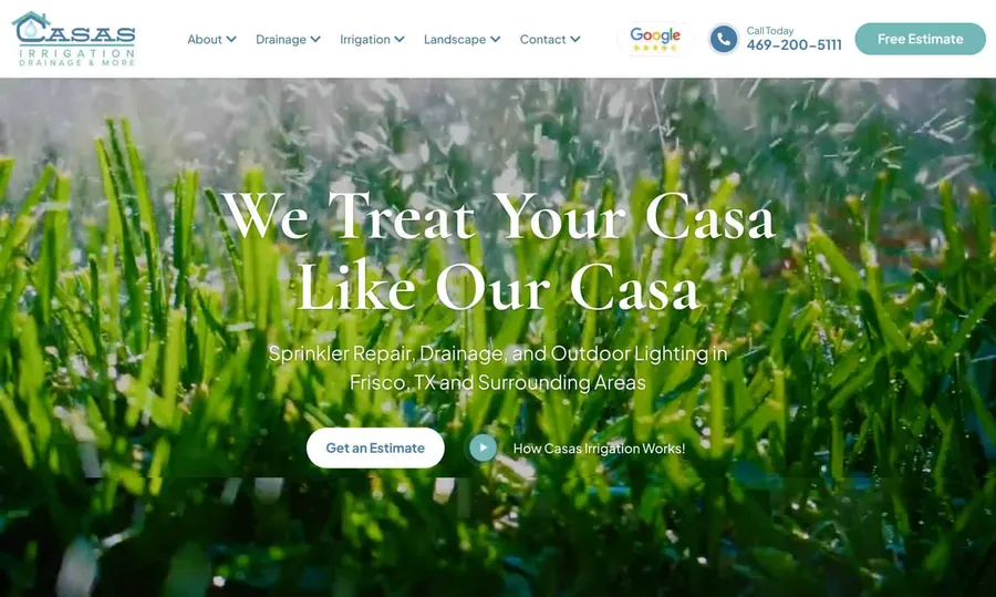 Casa's Irrigation website homepage