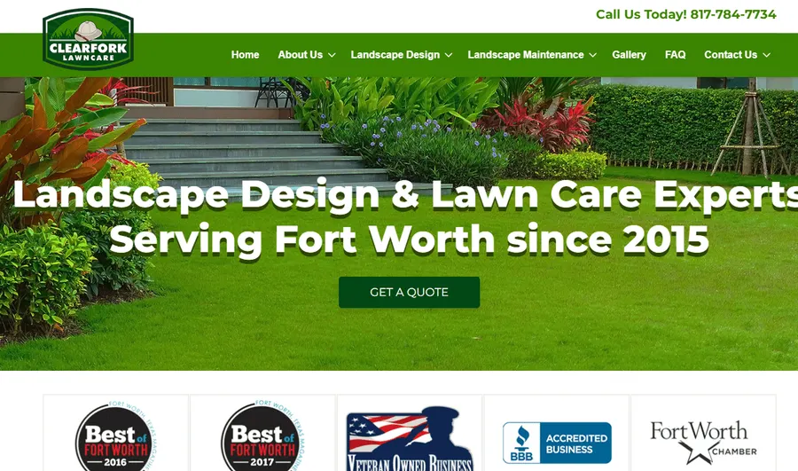 Clearfork Lawn Care website homepage