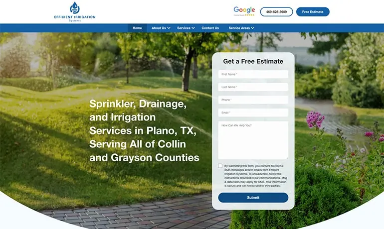 EIS Texas irrigation website homepage