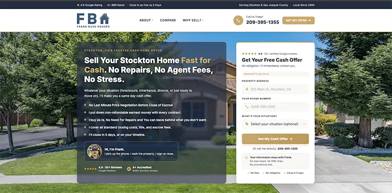 Frank Buys Houses website homepage