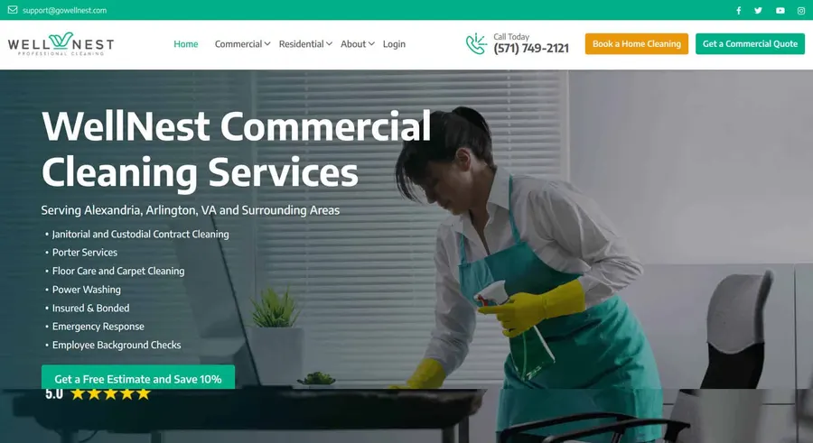 WellNest Commercial Cleaning website homepage