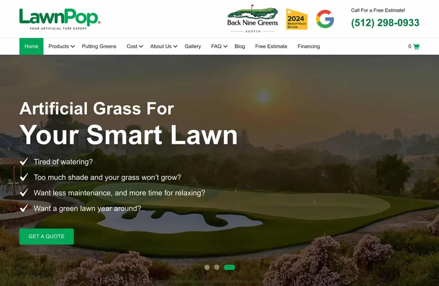 LawnPop artificial turf website homepage