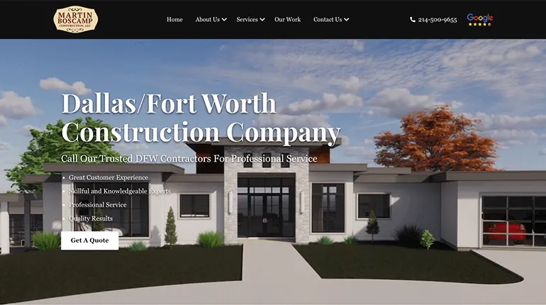 Martin Boscamp Construction website homepage