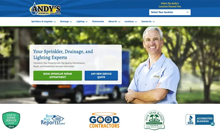 Sprinkler Drainage website homepage
