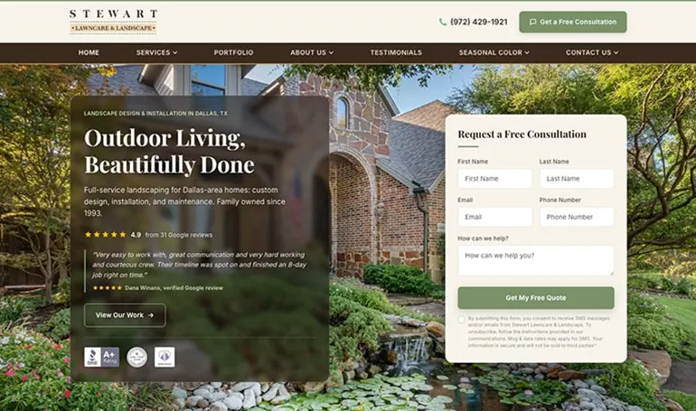 Stewart Lawncare and Landscape website homepage
