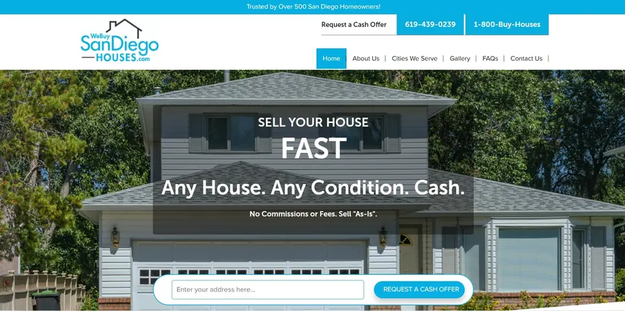 We Buy San Diego Houses website homepage