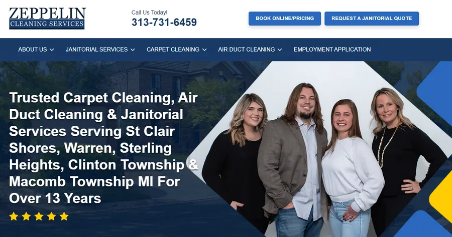 Zeppelin Services janitorial website homepage