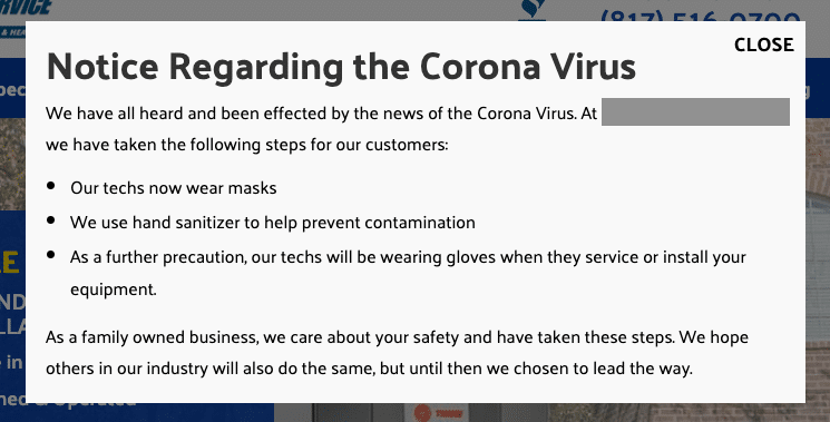 Digital Marketing Website Development - Notice of Coronavirus Safety Practices